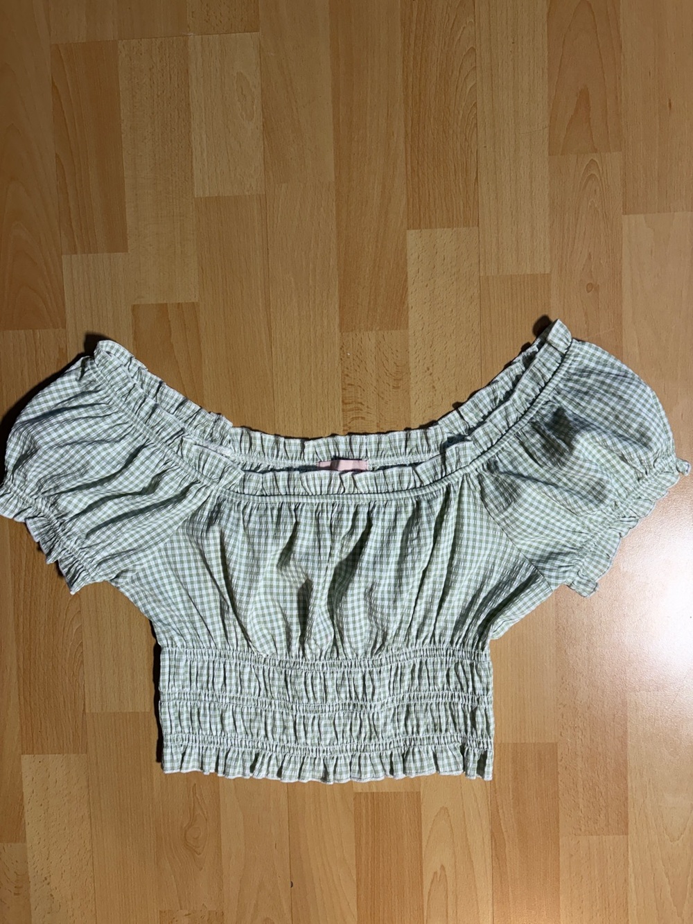 Lisa Says‎ Gah Marta Smocked Green & White Gingham Crop Top Large Festival - Picture 5 of 11